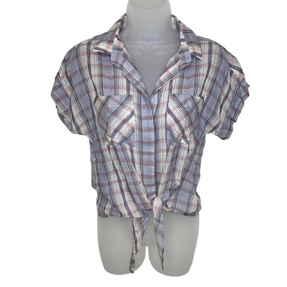 Anthropologie Cloth & Stone Aliya Tie Waist Crop Blouse Button Down Extra Small - Picture 4 of 10